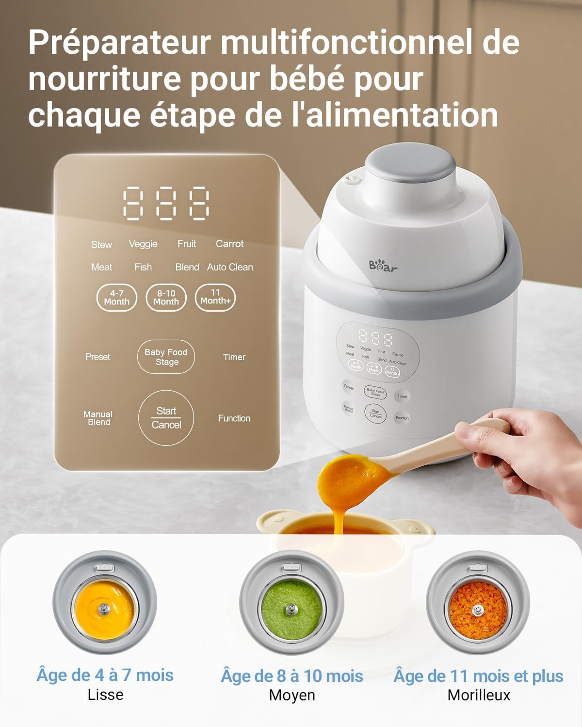 Detalle 2 de Bear Cuiseur vapeur 8 en 1 avec mixeur Premium bébé
