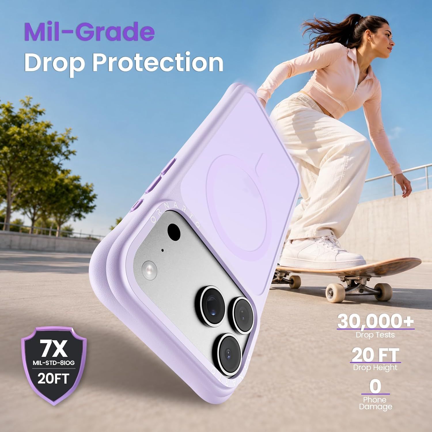 Detalle de ORNARTO iPhone 18 Pro Case for MagSafe, Pastel Lilac Translucent Matte