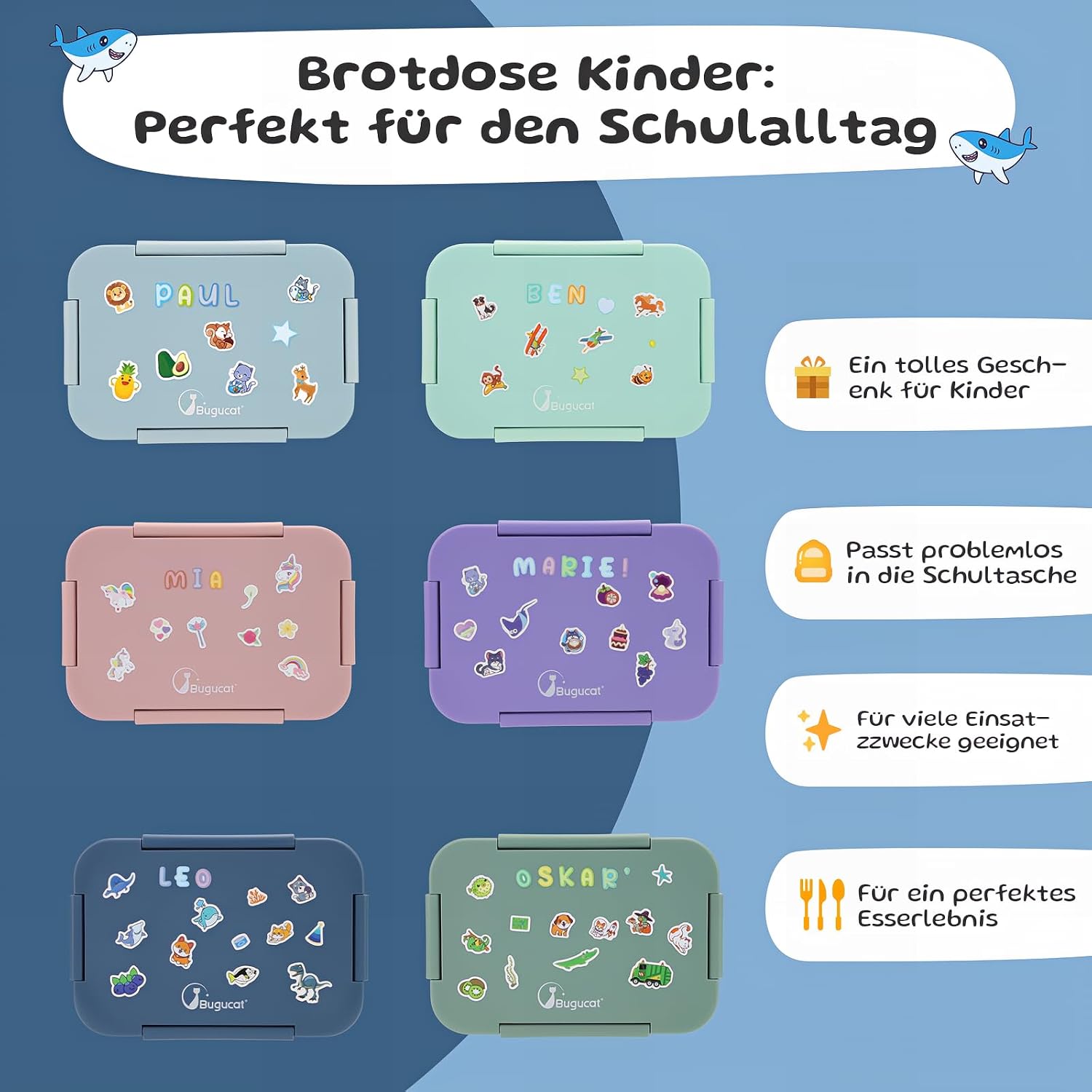 Thumbnail 6 de Bugucat Brotdose 1300ML mit Fächern Dunkelblau