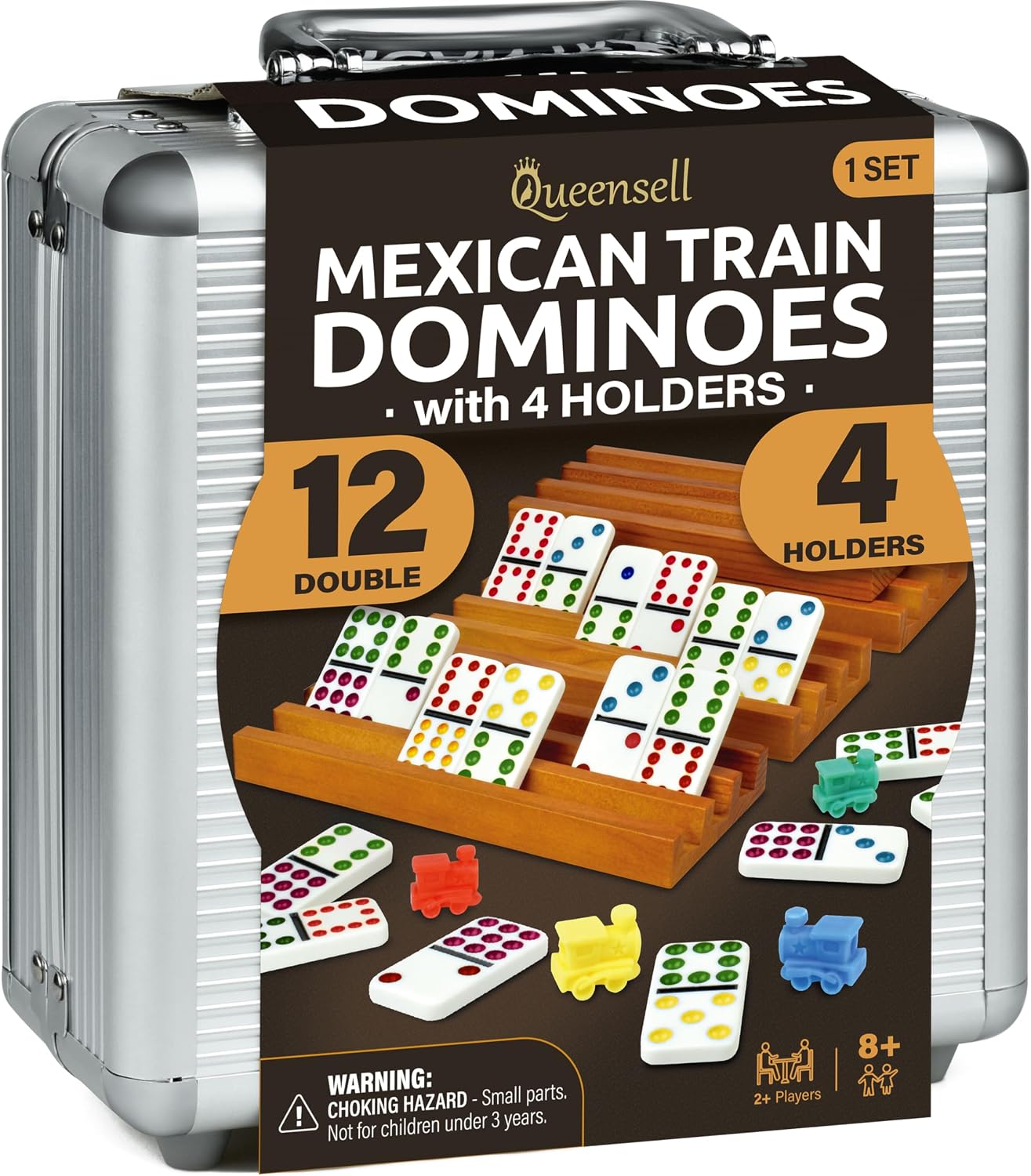 Detalle de Mexican Train Dominoes Set with 4 Holders (Double 12) for Family Game Night