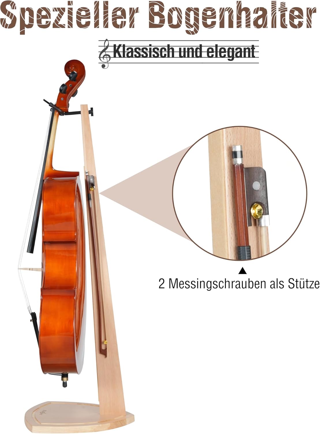 Thumbnail 6 de Musbeat Cello Ständer aus Buchenholz mit Bogenhalter für 1/2, 1/4, 1/8 bis 4/4