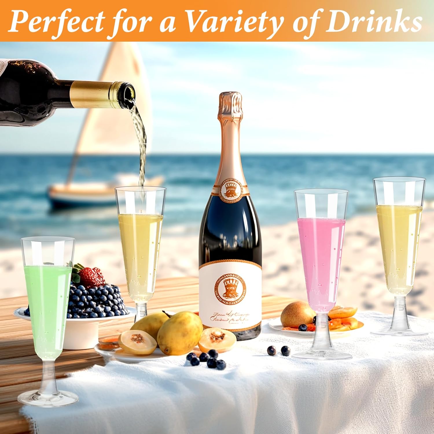 Detalle de GuanQiao 20-Pack Plastic Champagne Flutes, 5.5 oz - Clear Disposable Glasses with Stem