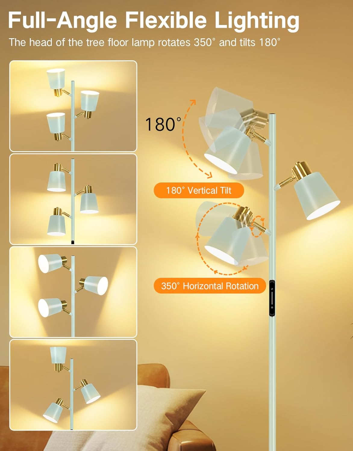 Thumbnail 4 de OUTON Lampada da Terra LED dimmerabile con telecomando e controllo touch, 36W, 4 temperature colore, 3 luci (ciano)