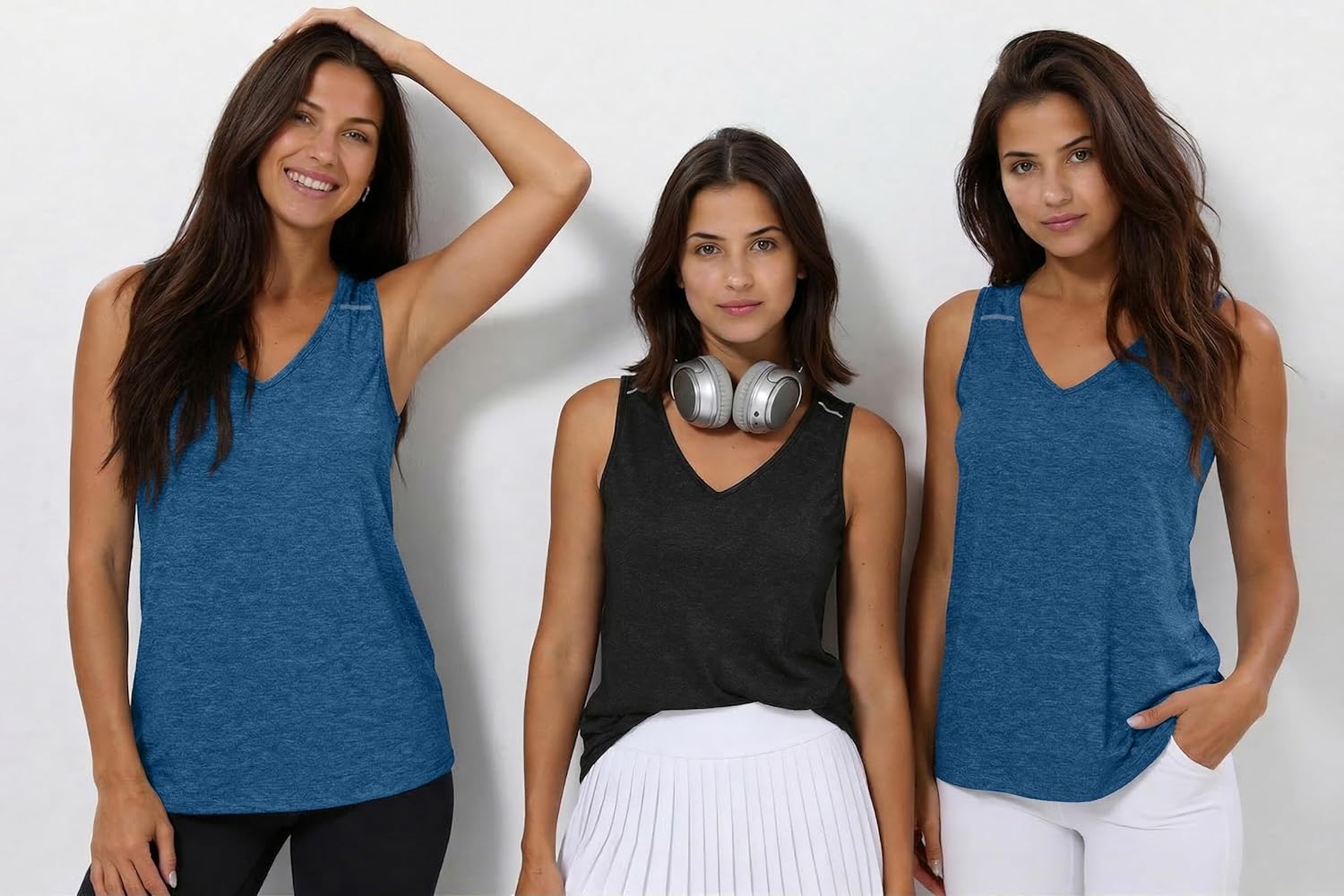 Thumbnail 4 de Gyabnw canotta senza maniche da donna con scollo a V e strisce riflettenti per fitness, corsa e yoga