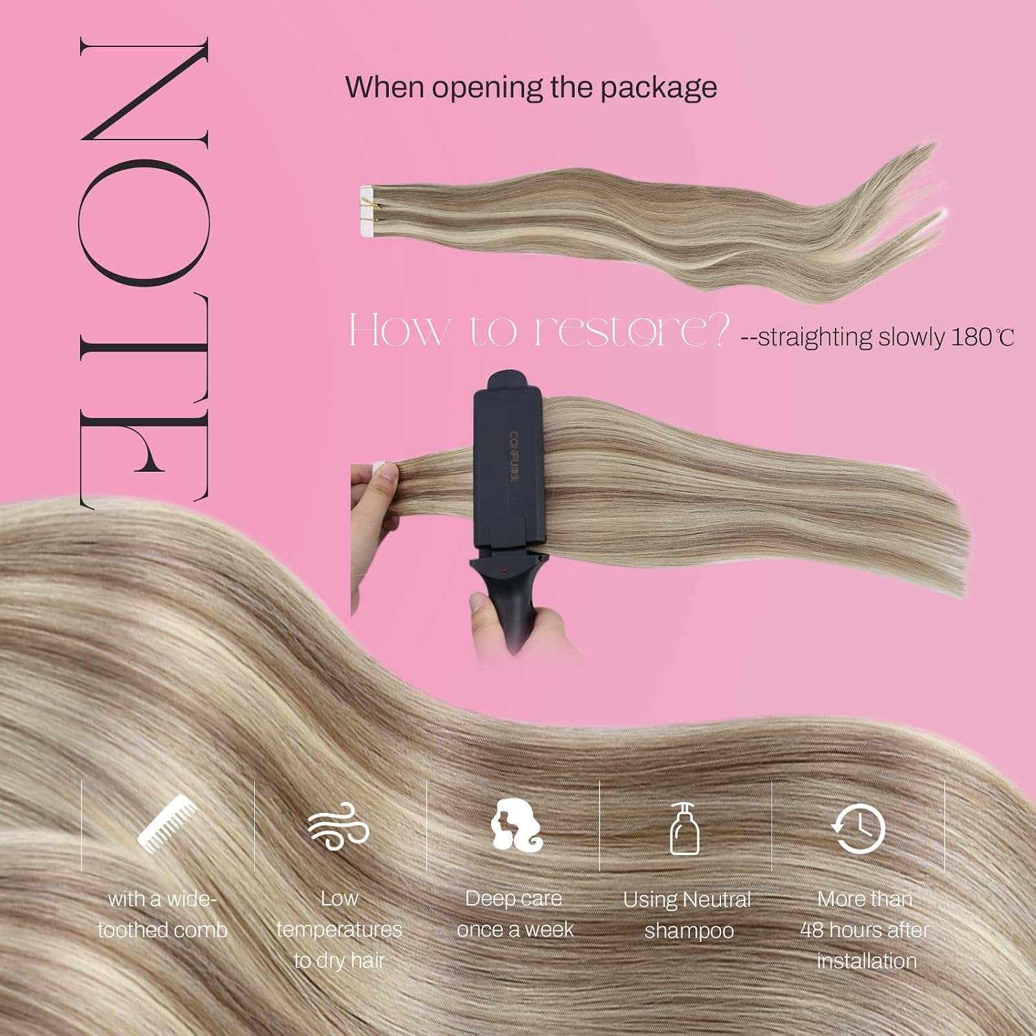 Thumbnail 4 de Moresoo Blonde Tape-In Hair Extensions (Human Hair Remy) 18 Inch #P9A/60, 20pcs/50g
