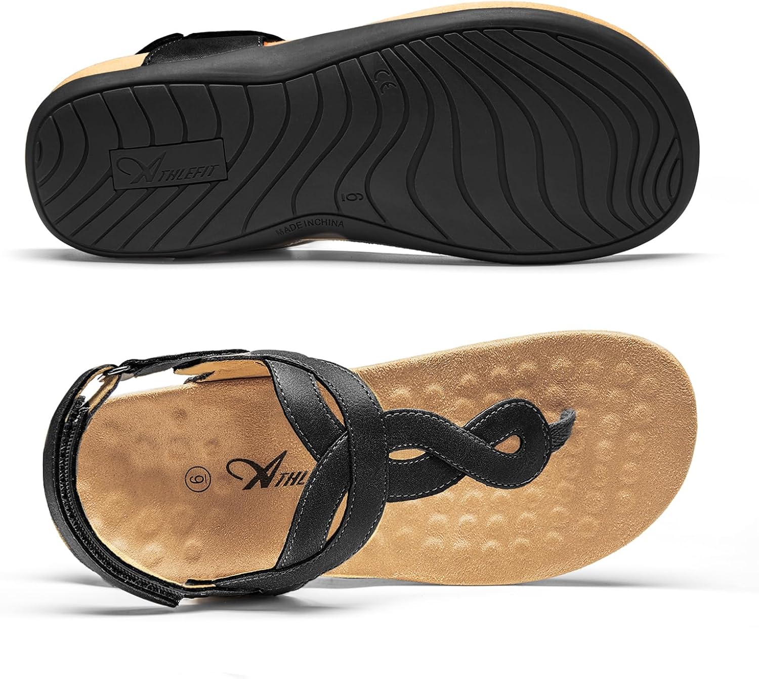 Thumbnail 5 de Athlefit Women's Orthopedic Arch Support Sandals: Comfortable T-Strap Flat Sandals