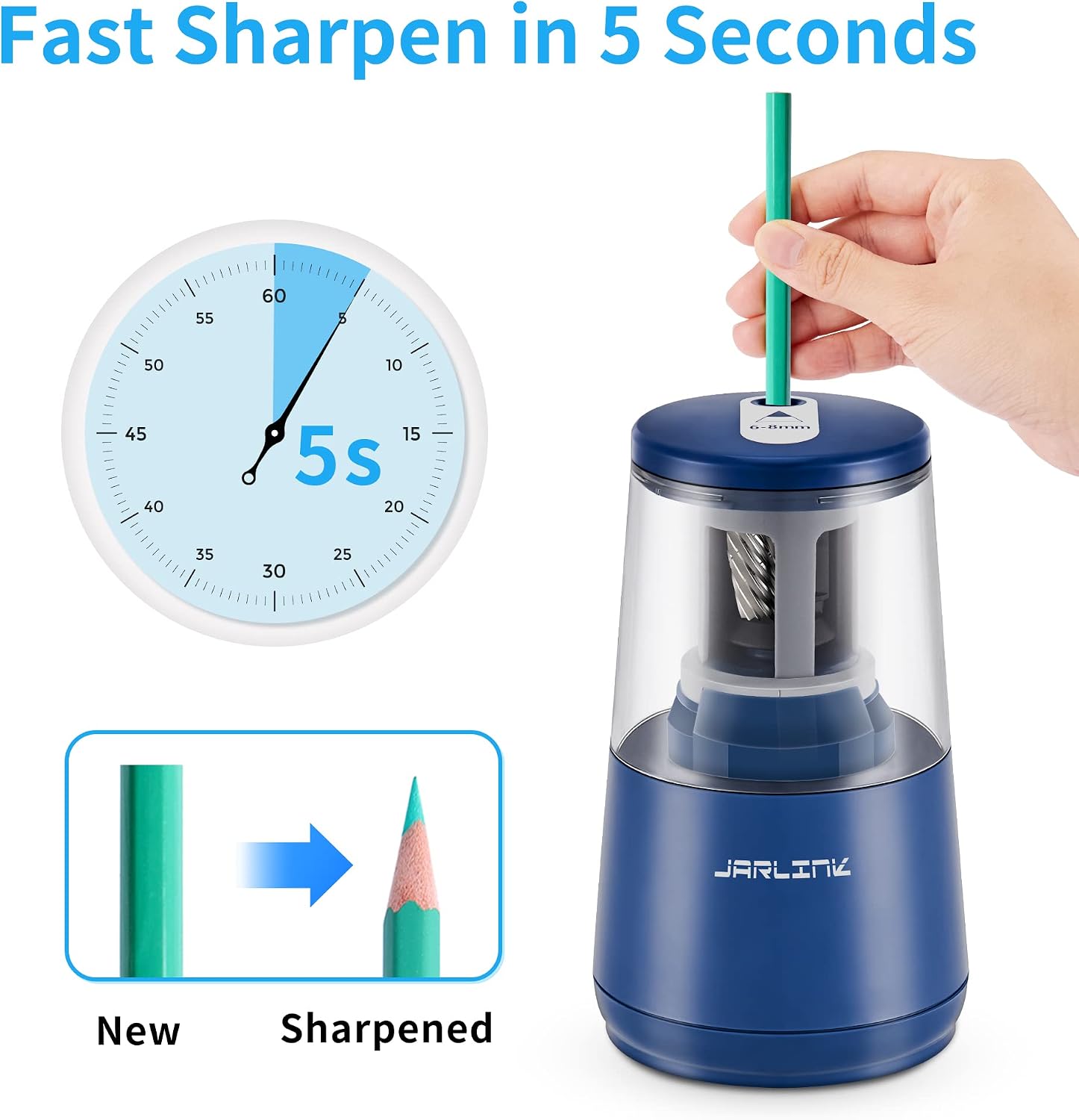 Detalle 2 de JARLINK OP044B Electric Pencil Sharpener, Helical Blade, Auto Stop, Dual Power
