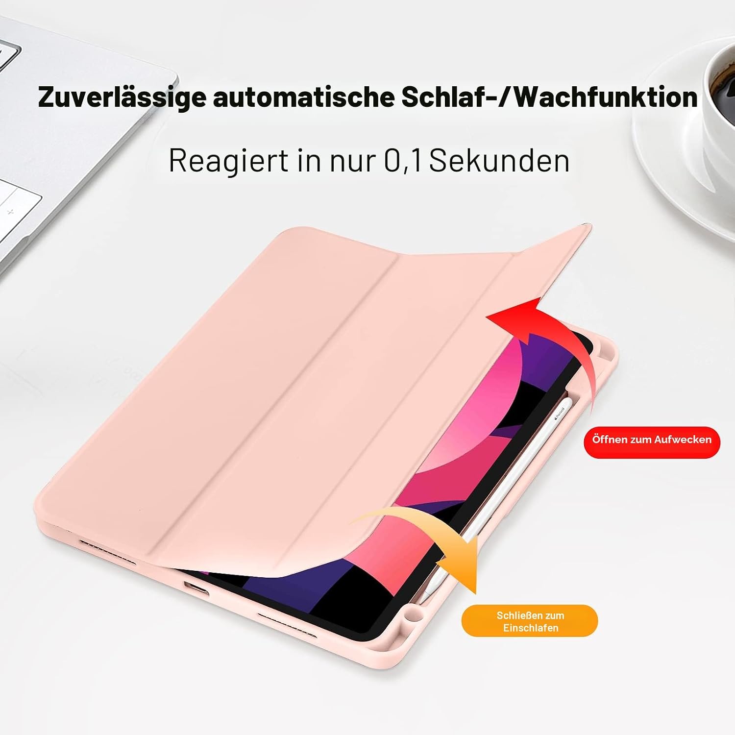 Detalle de Hülle für iPad Air 11 Zoll M4/M3/M2 – Roségold mit Stifthalter, Magnet-Trifold und Aufladefunktion