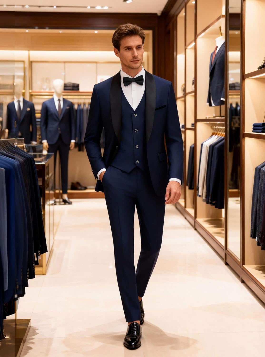 Detalle de WULFUL Men's 3-Piece Slim Fit Tuxedo Set with Shawl Lapel