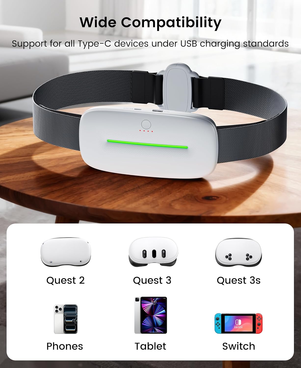 Detalle 2 de Wearable 12000mAh Battery Pack for Meta Quest 2/3/3S — Waist-Worn Power Bank