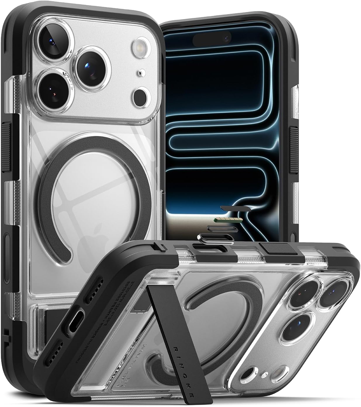 Detalle de Ringke UX Magnetic Case for iPhone 17 Pro – Clear, MagSafe Compatible with Built-In Kickstand