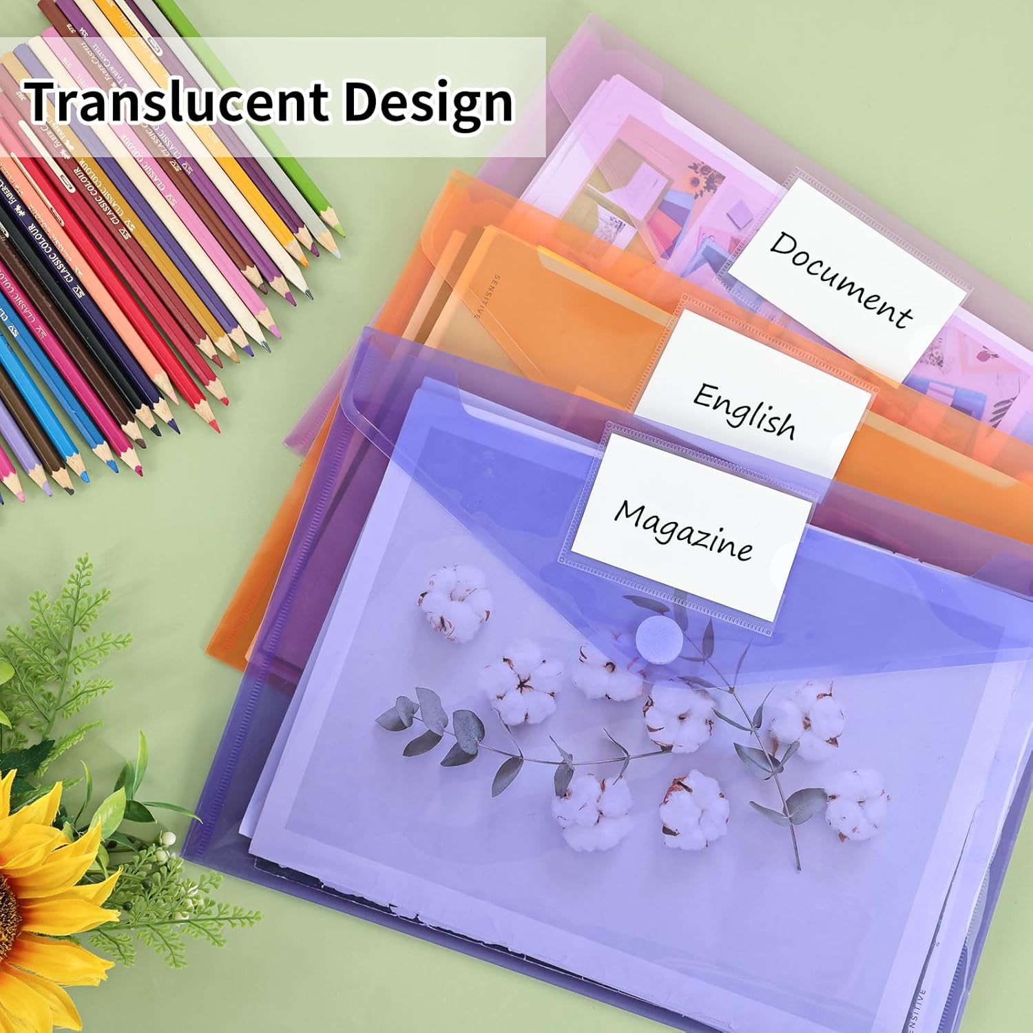 Detalle de EOOUT EOOUT20221026055 Plastic File Envelopes, 30-Pack, 10 Colors, Hook-and-Loop Closure