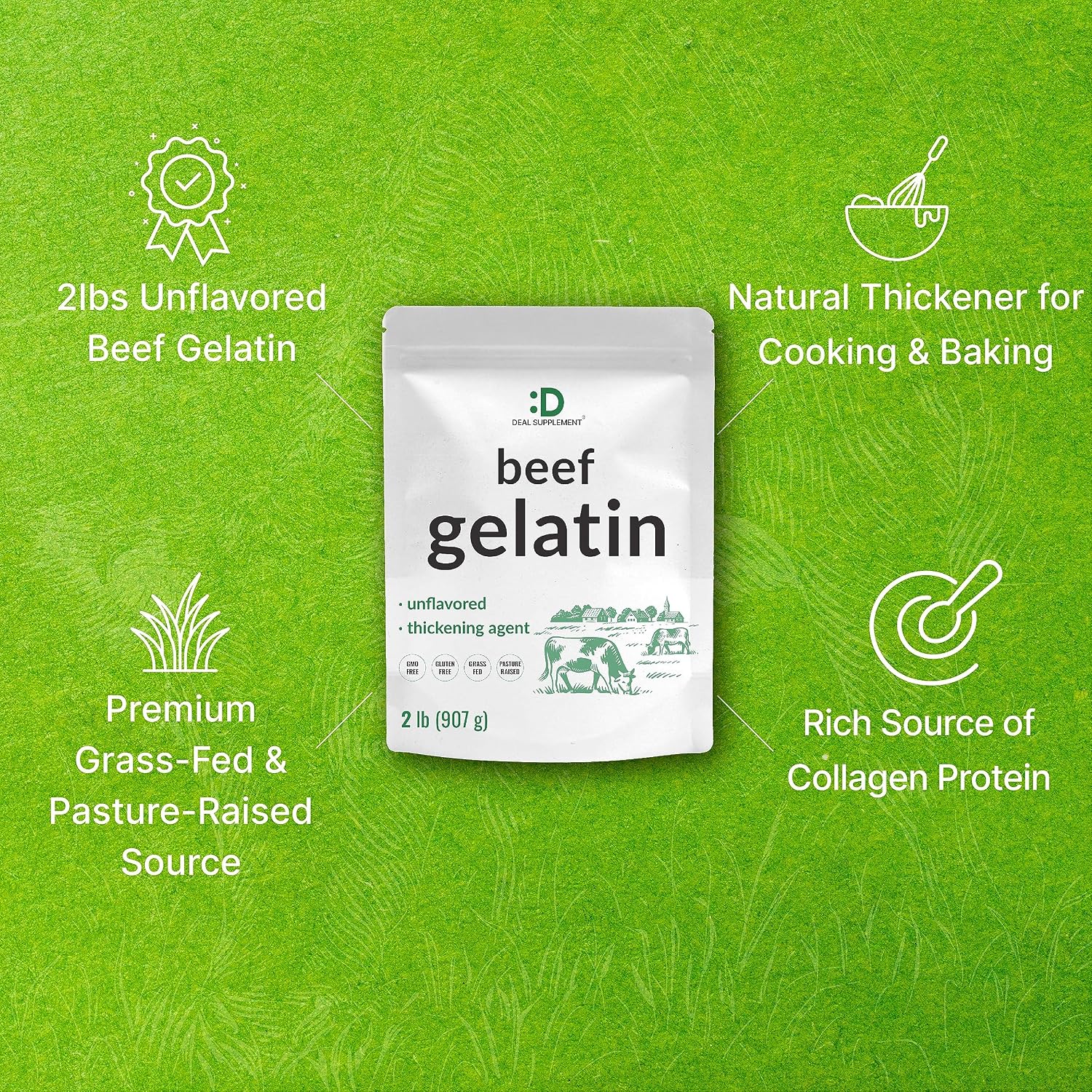 Thumbnail 3 de DEAL SUPPLEMENT Unflavored Beef Gelatin Powder, 2 lb, Grass-Fed Bovine