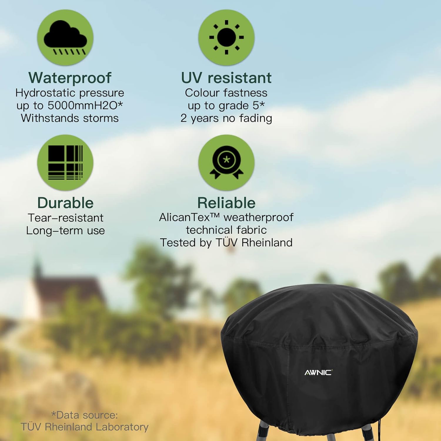 Thumbnail 2 de AWNIC Fire Pit Cover Waterproof Round – Ø80x50cm (420D Polyester)