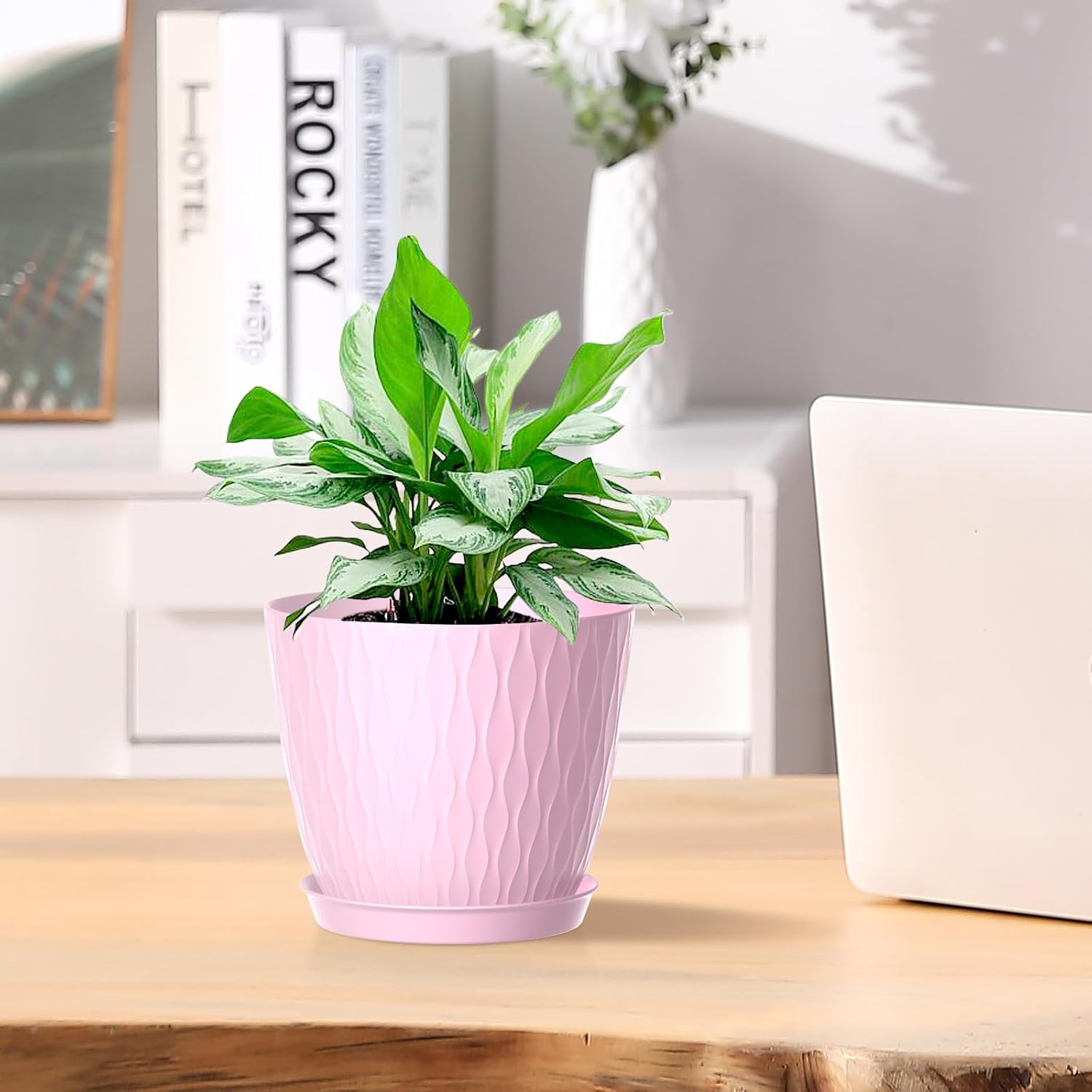 Thumbnail 3 de Homeuouz 15cm Plastic Plant Pots Indoor, 5 Pack with Drainage Holes & Tray (Multicolour)