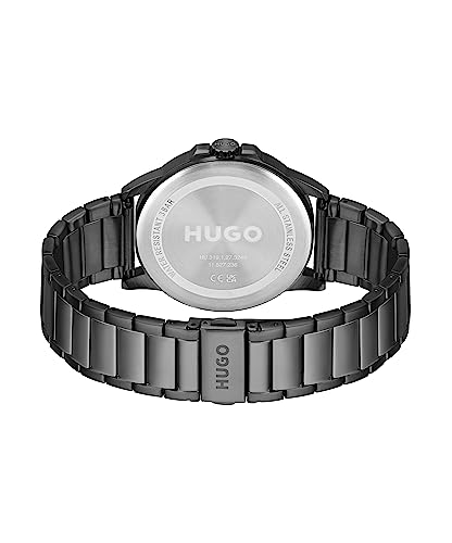Detalle de HUGO Analogue Quartz Watch for Men – First Collection, Black IP Stainless Steel Bracelet (1530187)
