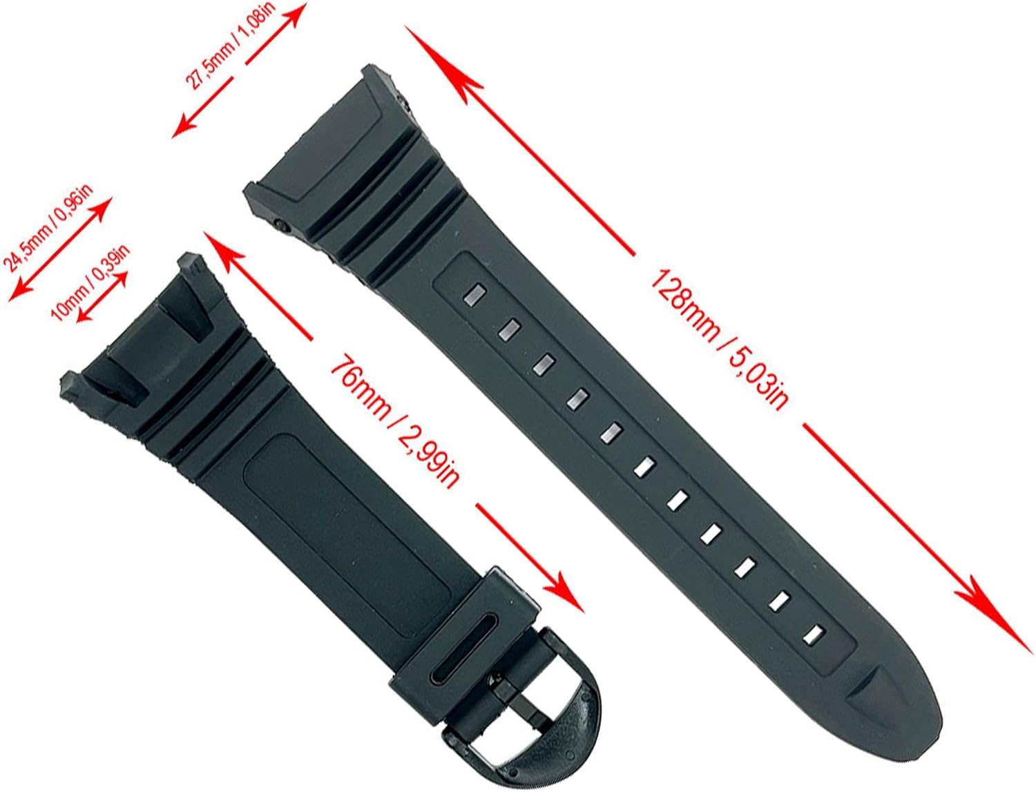 Thumbnail 2 de Cinturino orologio nero in gomma resina compatibile con Casio W-96H (Ref 577EA1-10076822)