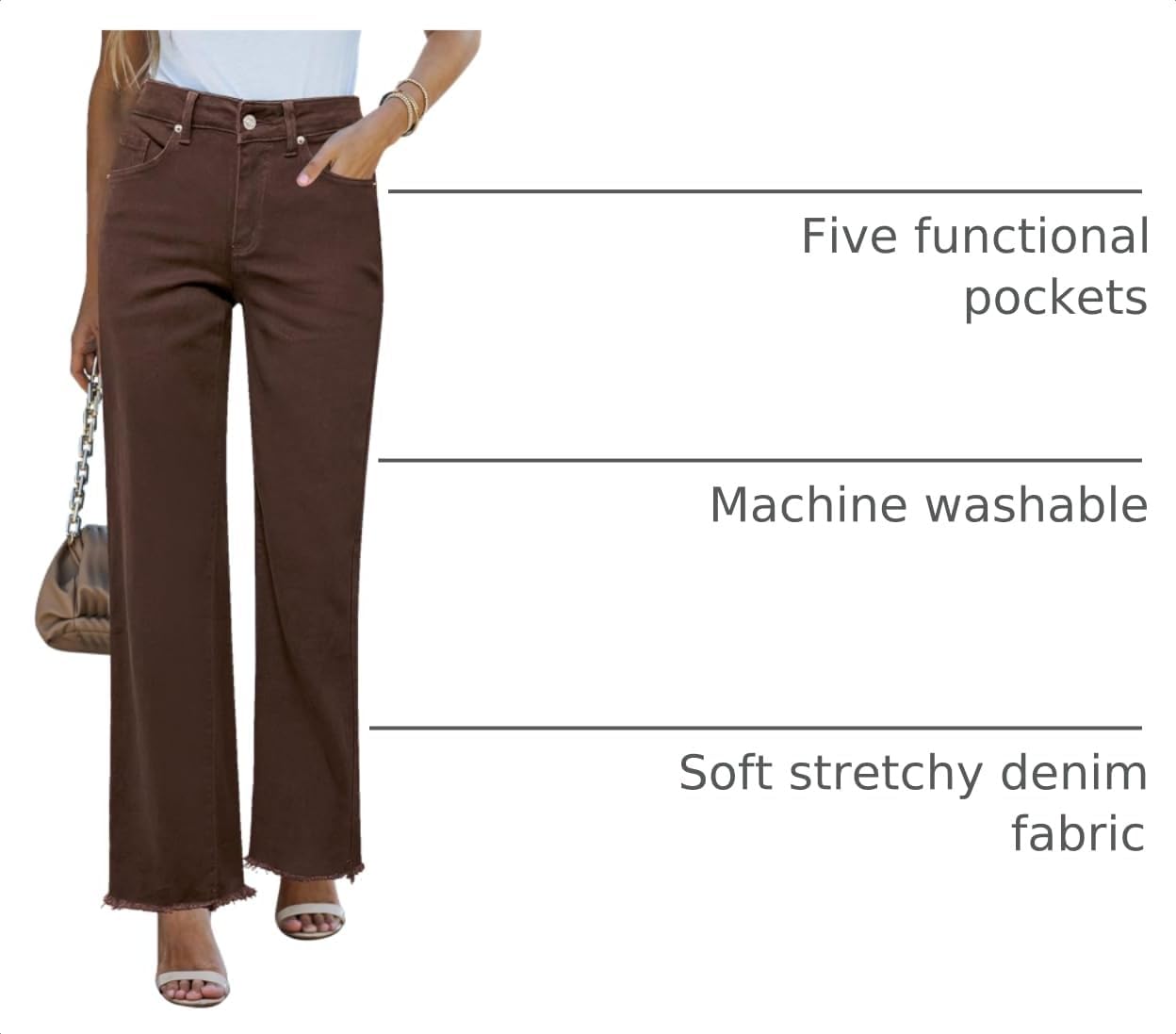 Thumbnail 3 de GRAPENT Women's High Waisted Straight Leg Jeans with Frayed Hem — Stretchy, Comfortable Denim