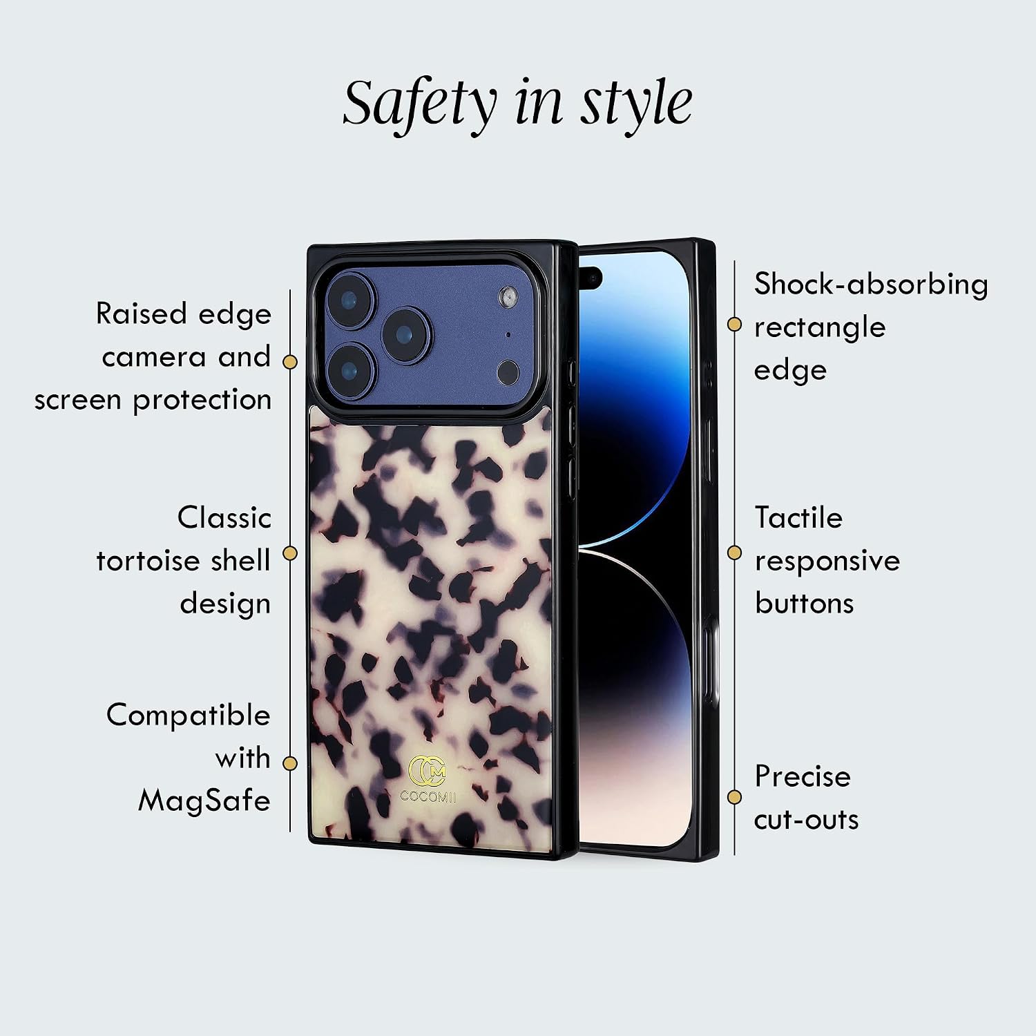 Detalle de COCOMII Rectangle Case for iPhone 17 Pro Max – Ivory Tortoiseshell, MagSafe Compatible