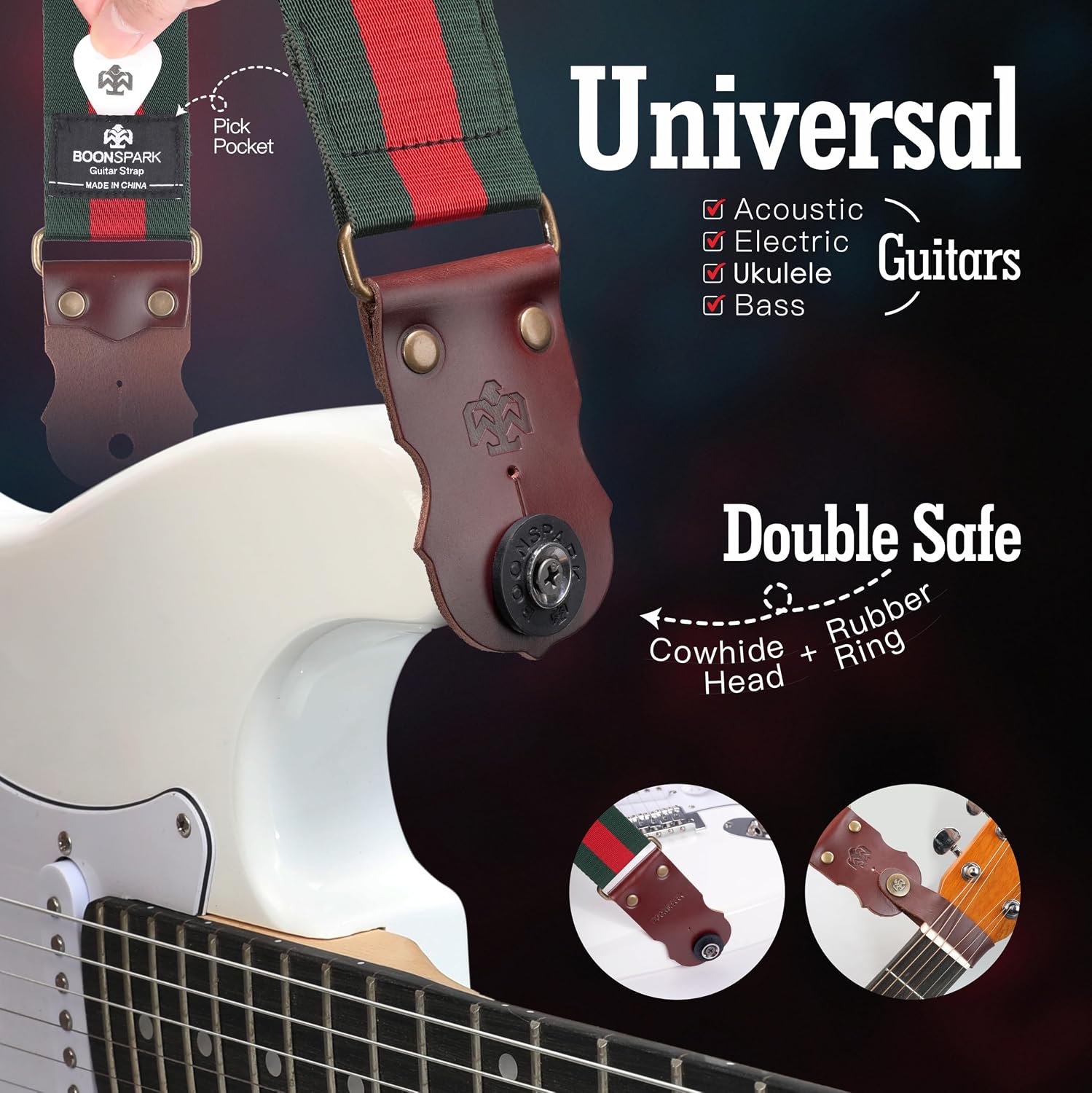 Detalle 2 de BOONSPARK Guitar Strap, 2-Inch Wide