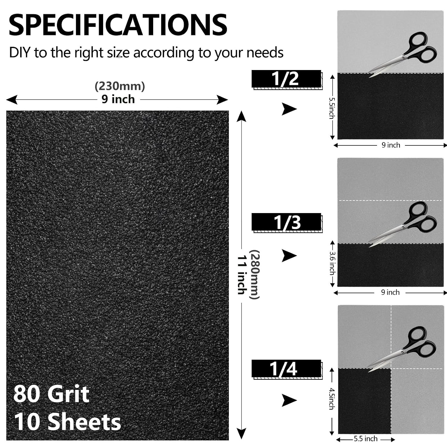 Detalle de Shineboc 80 Grit Sandpaper, 9 x 11-Inch Wet/Dry Sheets, 10-Pack