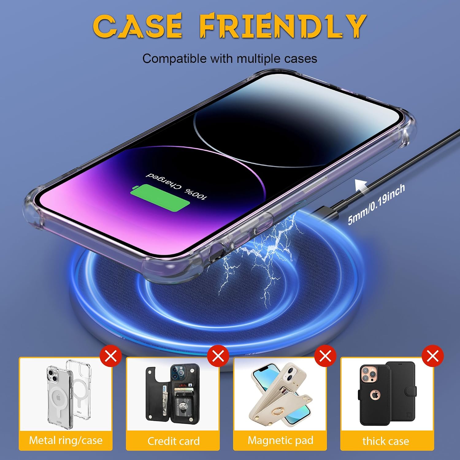 Detalle de ORIEMAC wireless charger & charging pad for iPhone, Samsung Galaxy and AirPods (up to 15W)