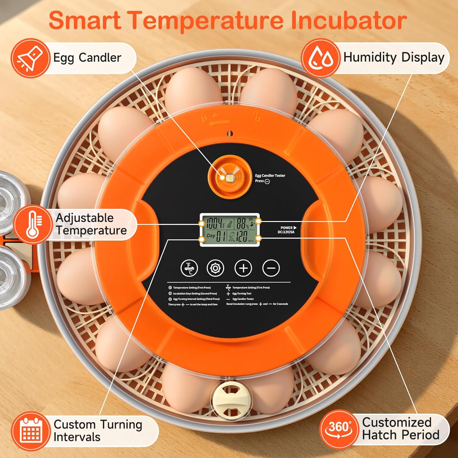Detalle de Onsju 18-Egg Automatic Incubator for Hatching Eggs with Humidity Control
