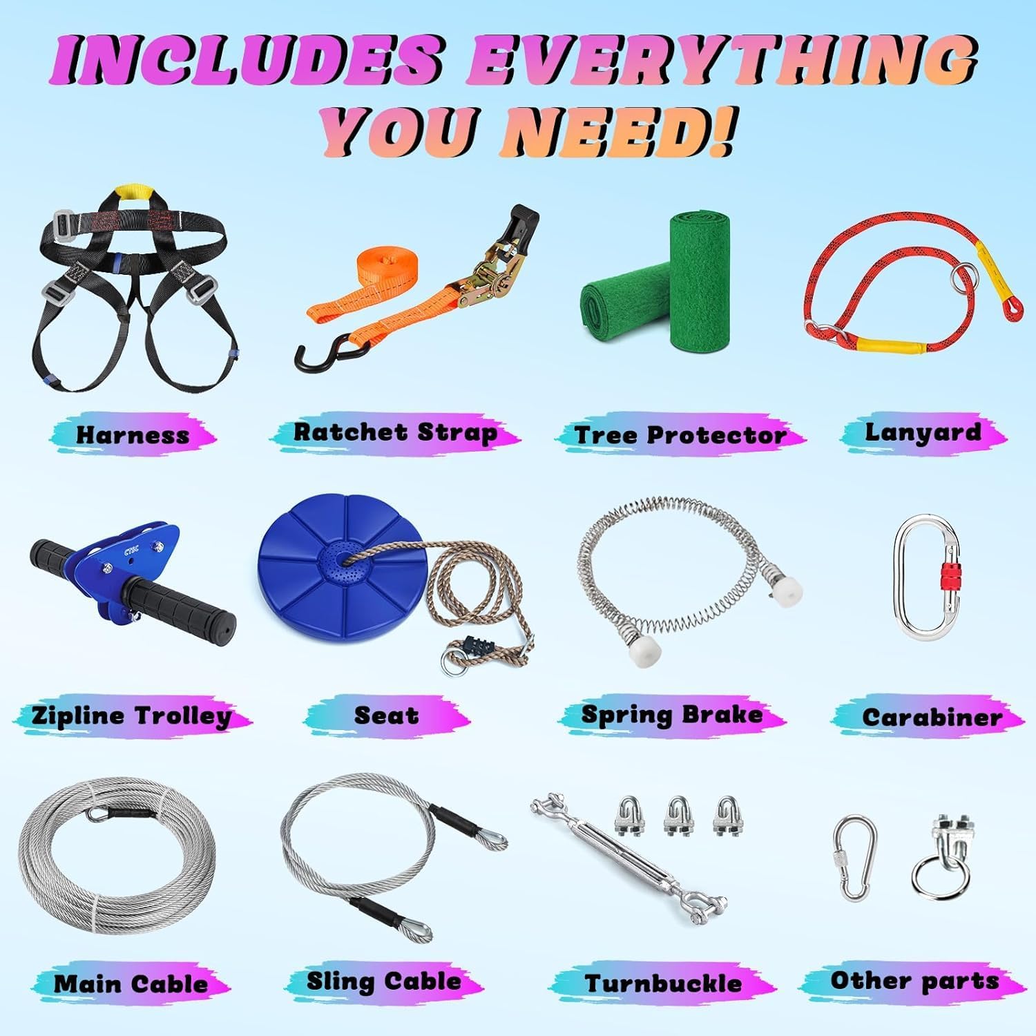 Thumbnail 1 de CTSC 47m Zip Line Kit for Garden – Safe, Durable Backyard Adventure