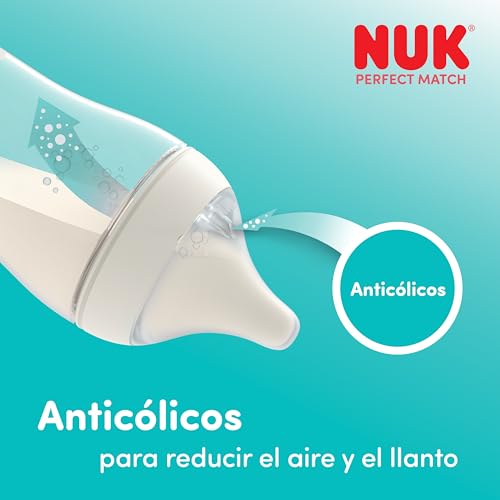Detalle de NUK Perfect Match Set de 2 Biberones 260 ml con ventilación anticólico y control de temperatura