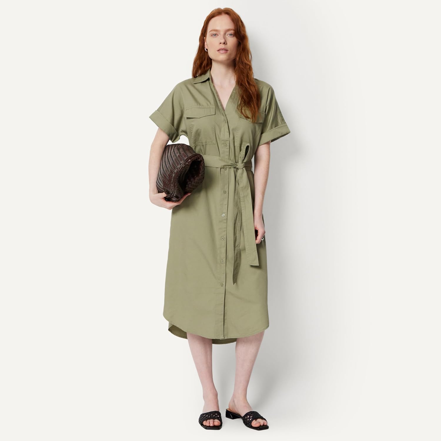 Detalle de Amazon Essentials Damen Hemdkleid aus Denim mit Gürtel und Knopfleiste