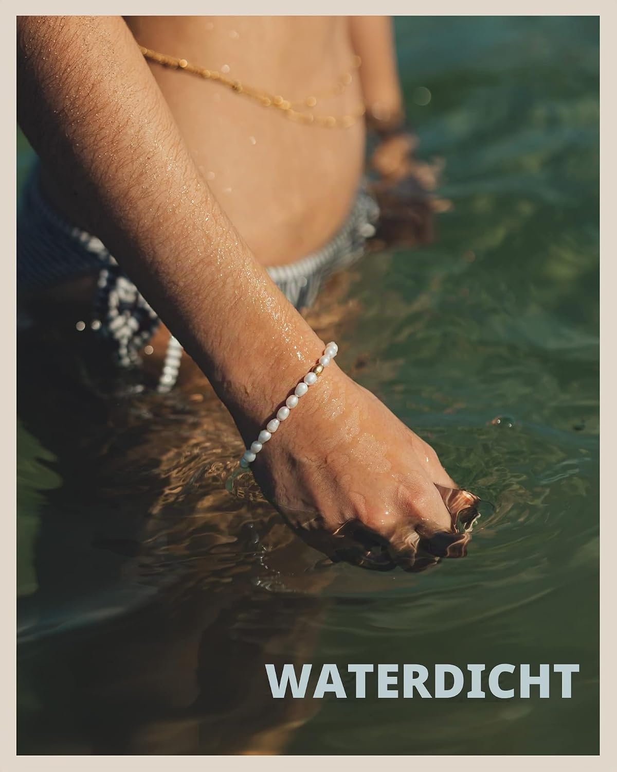 Detalle 1 de Parelarmband met echte zoetwaterparels, 18-karaats goudplating en waterproof eigenschap, 15–19 cm