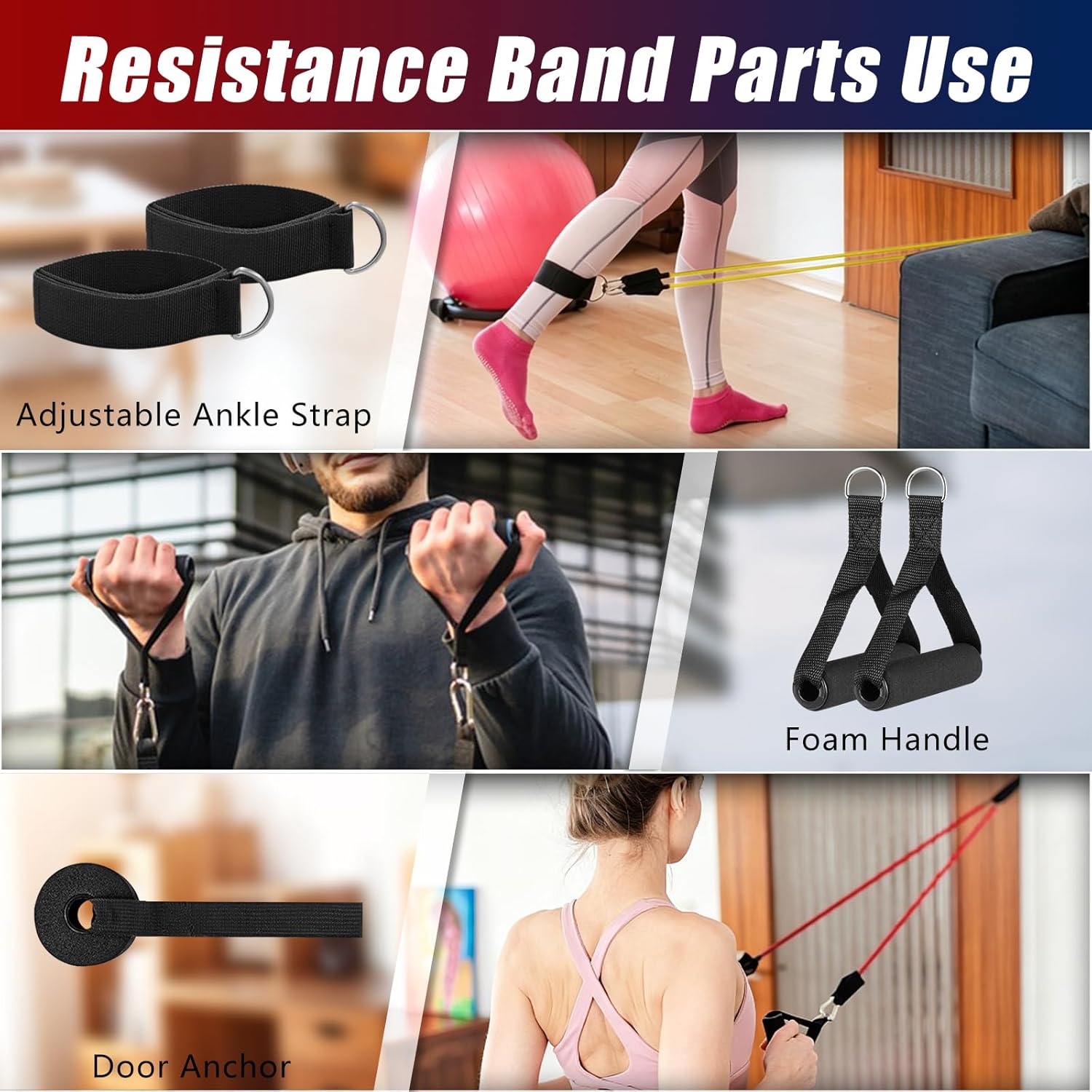 Detalle de Bourid 1 Resistance Bands with Handles, Five Natural Rubber Bands