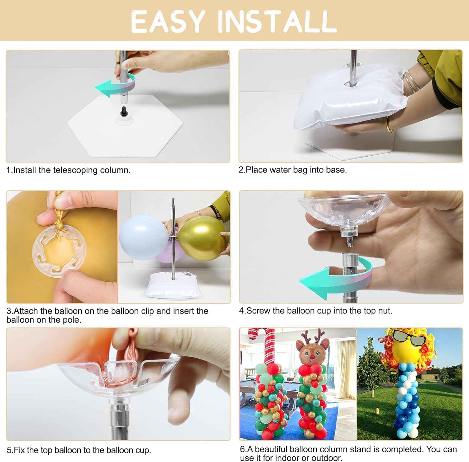 Thumbnail 6 de Toosci Upgraded Balloon Column Stand Kit, 7 Feet: Adjustable, Reusable Steel Telescopic Balloon Tower