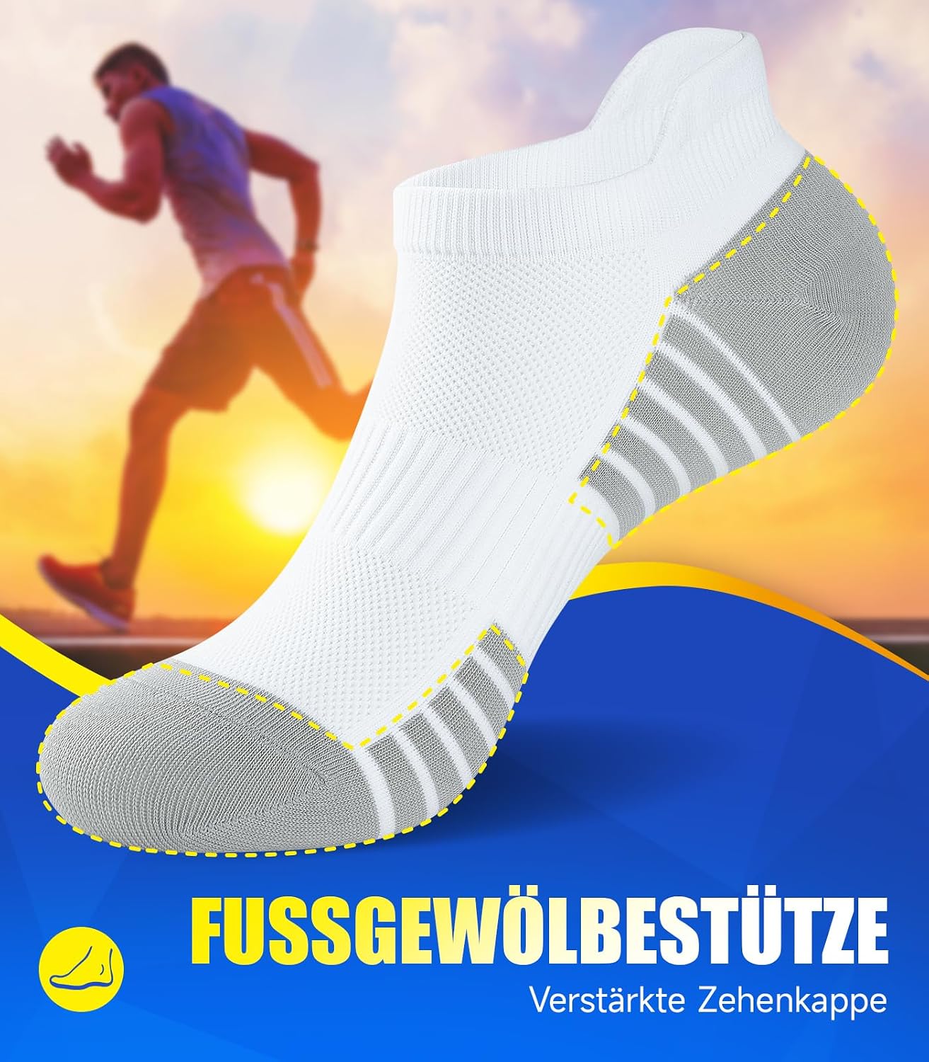 Thumbnail 1 de PULIOU Sneaker Socken Herren/Damen – Gepolsterte Laufsocken aus Baumwolle, atmungsaktiv, 6 Paar