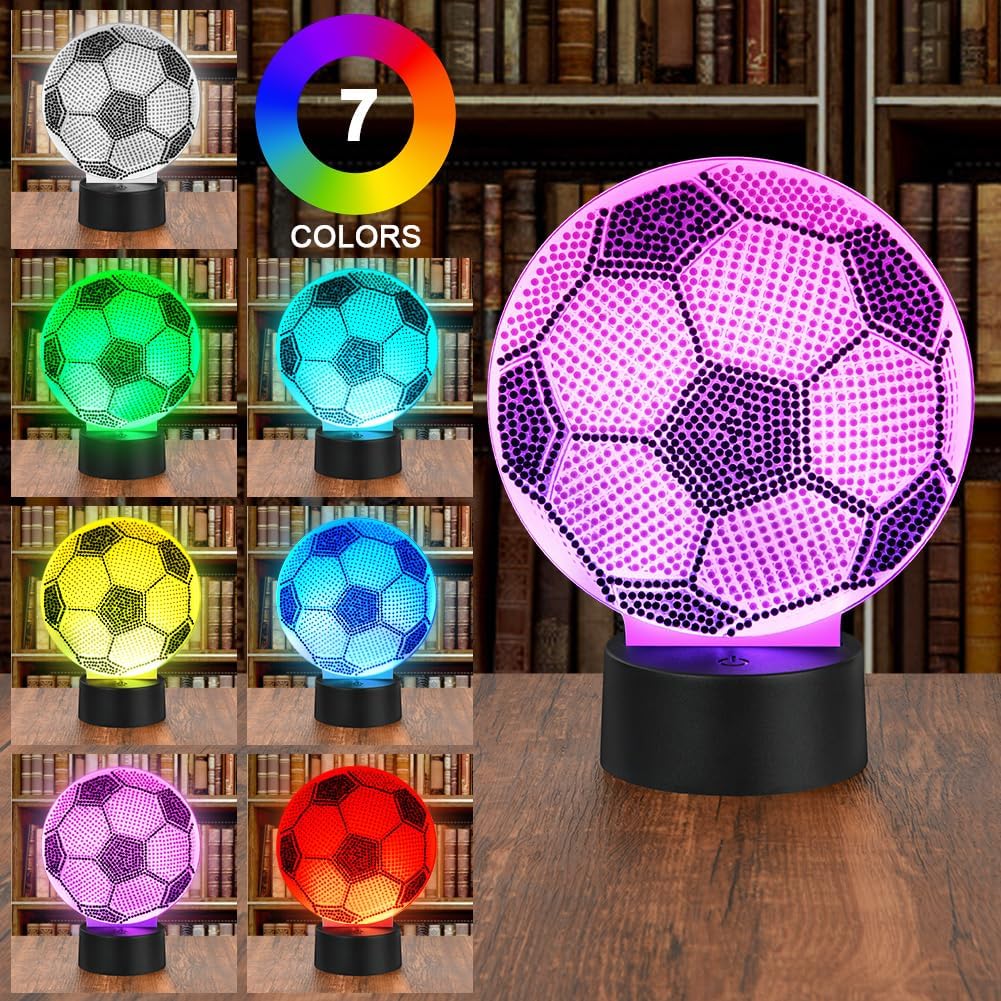 Detalle de AUAUY M1-4256023 – lampka nocna 5D z motywem piłki nożnej, 7 kolorów LED