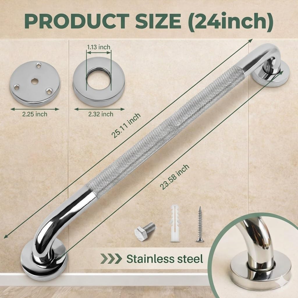 Detalle 2 de Miluoou 304FS 24-Inch Shower Grab Bars, 2-Pack, Chrome SUS 304 Steel