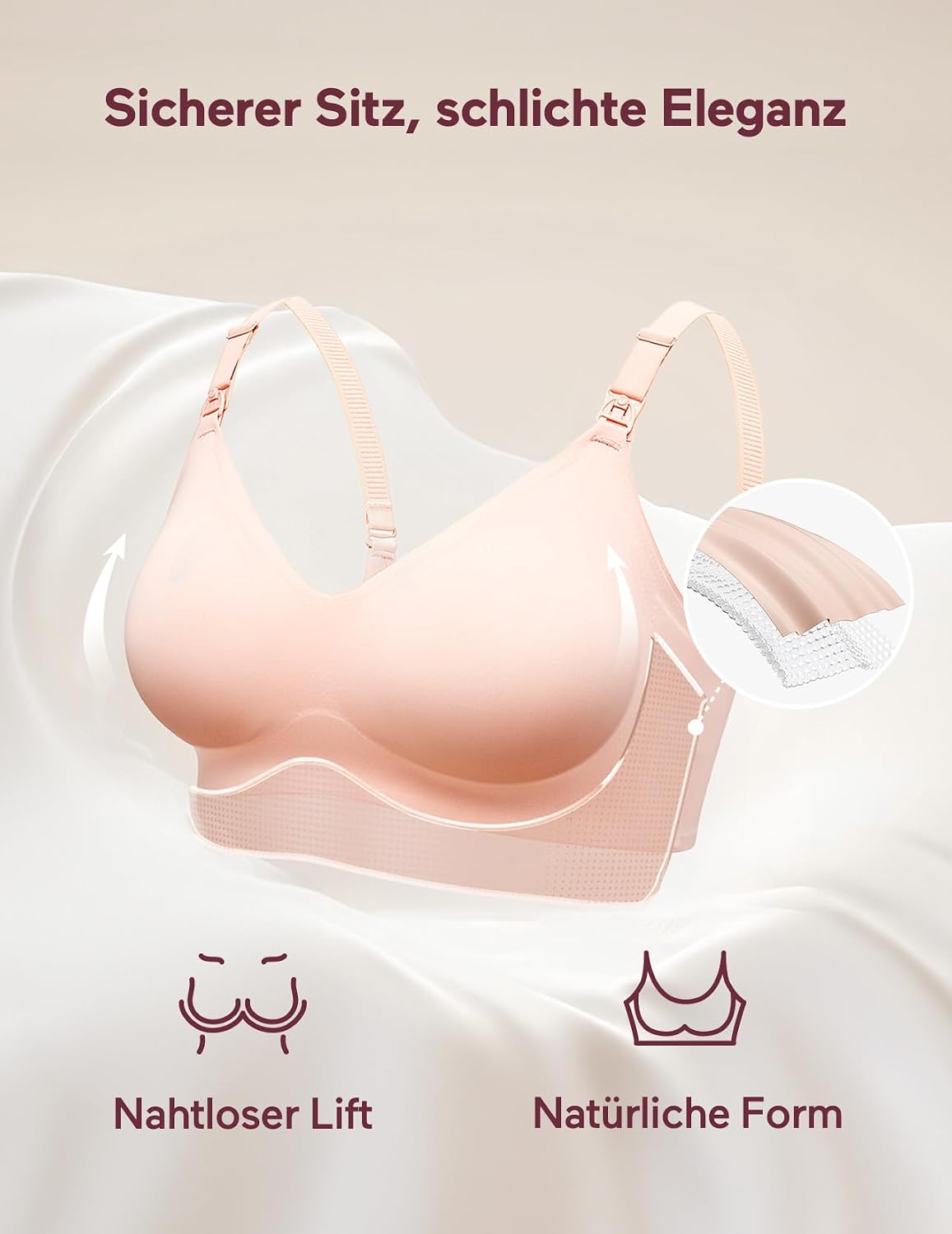Detalle de Momcozy Still-BH ohne Bügel – nahtlos, gepolstert und alltagstauglich