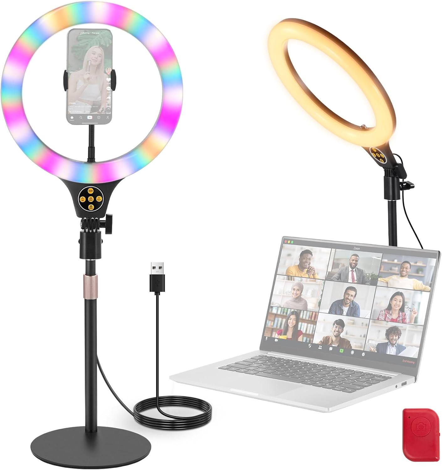 Detalle de NEEWER Entry Level Version N37 10.5" RGB Ring Light with Desk Mount and Phone Holder