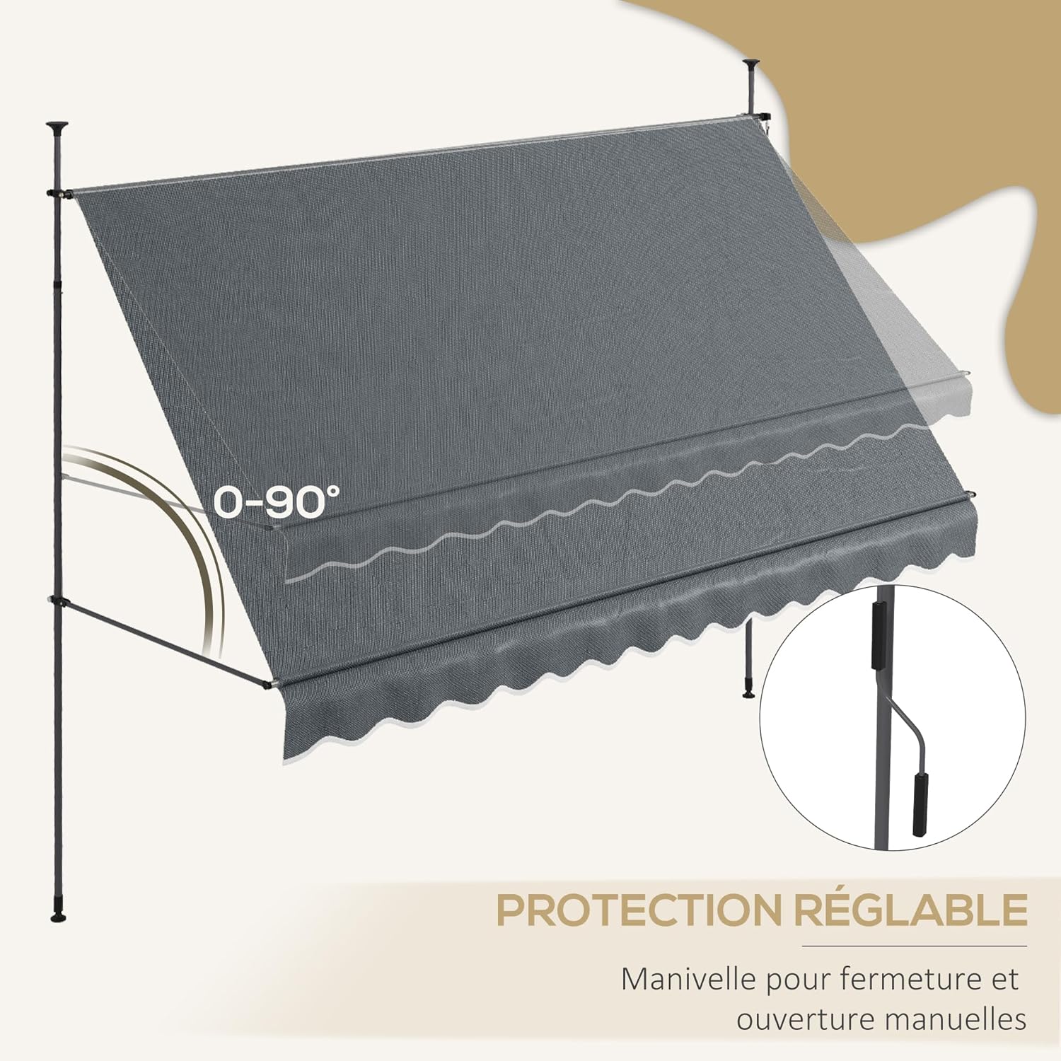 Thumbnail 3 de Outsunny Store Banne autoportante manuelle avec auvent rétractable – 3,5 m x 1,2 m, hauteur 2,1–3 m, inclinable