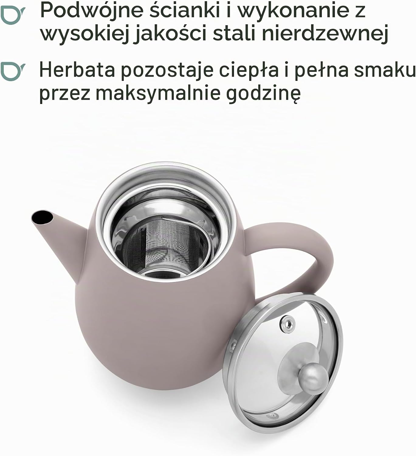 Detalle 2 de Bredemeijer Duet Eva – dzbanek do herbaty 0,5 l, podwójne ścianki, stalowy