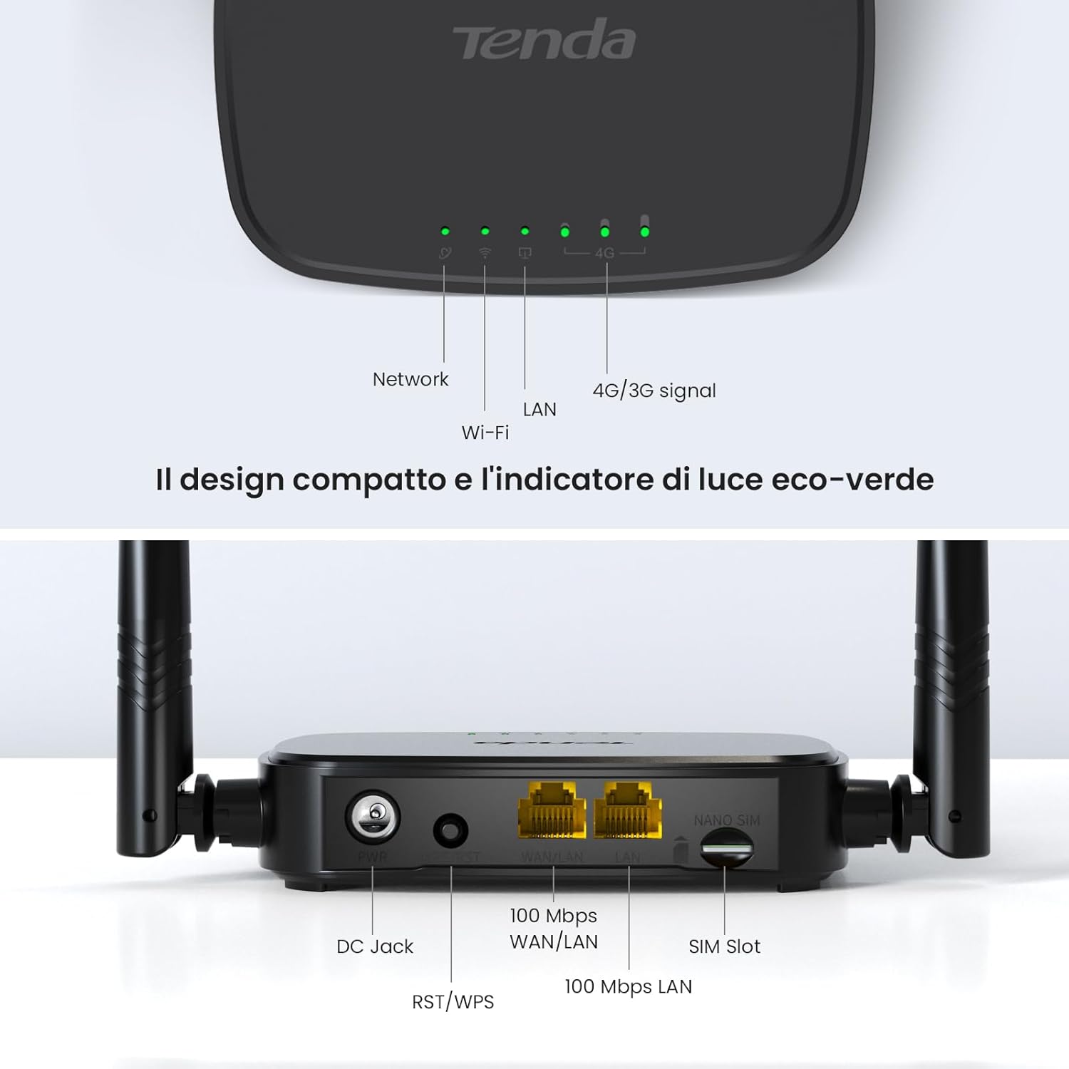Thumbnail 1 de Tenda 4G03 Pro router WiFi 4G LTE con SIM, Plug & Play, fino a N300Mbps (2 antenne esterne)