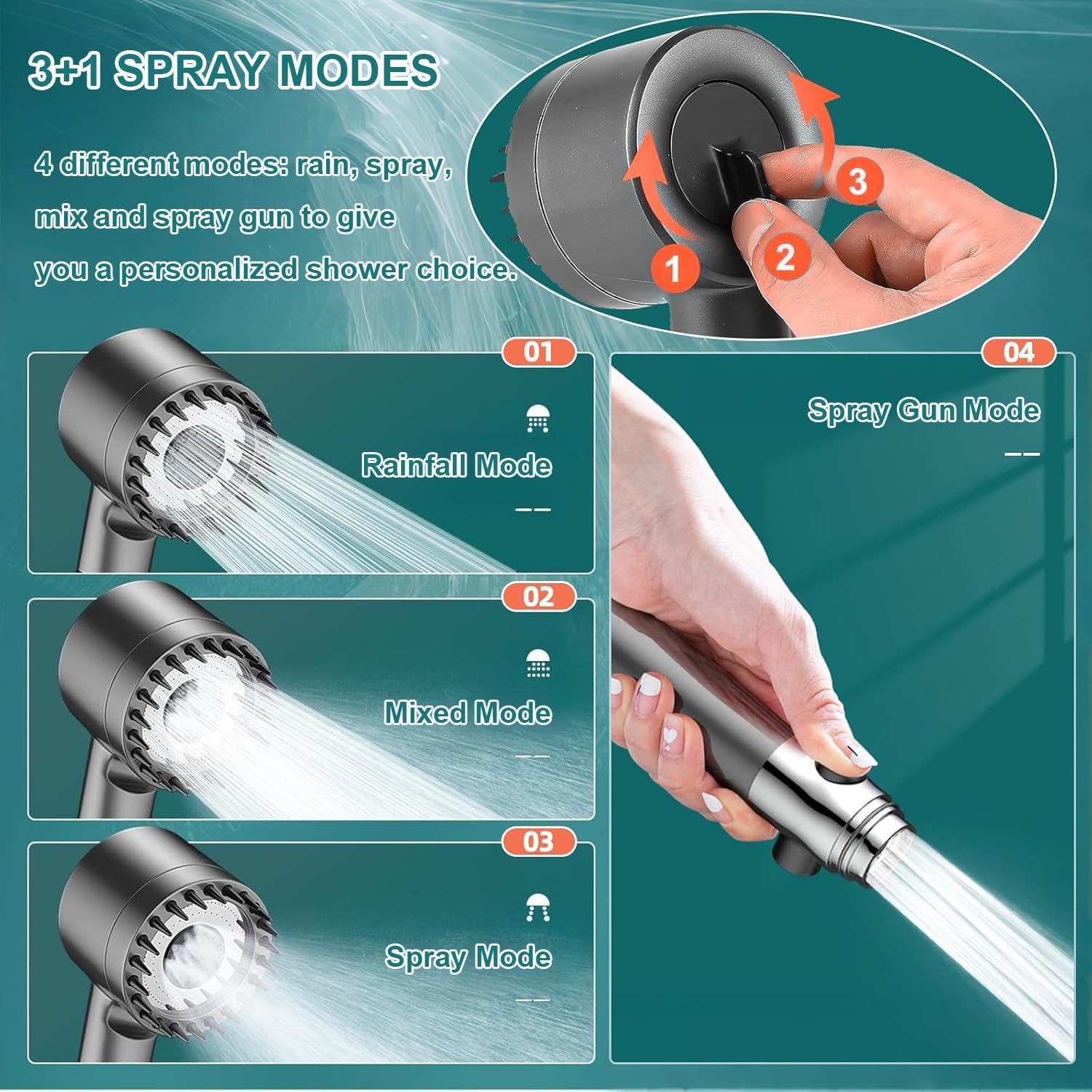 Thumbnail 4 de Searoads Shower Head High Pressure 4 Modes