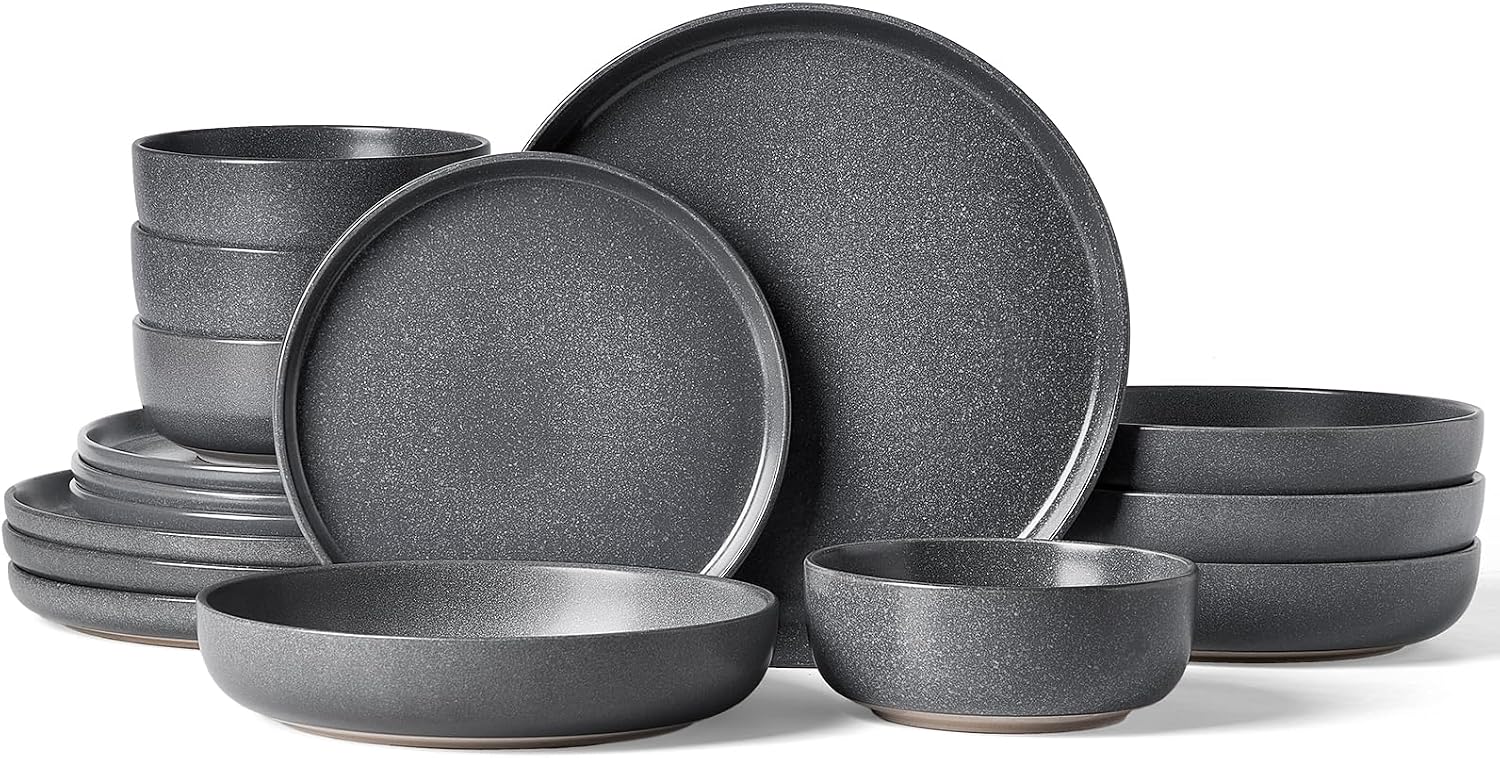 Detalle de Famiware Milkyway Stoneware Dinnerware Set (Service for 4) in Matte Dark Charcoal