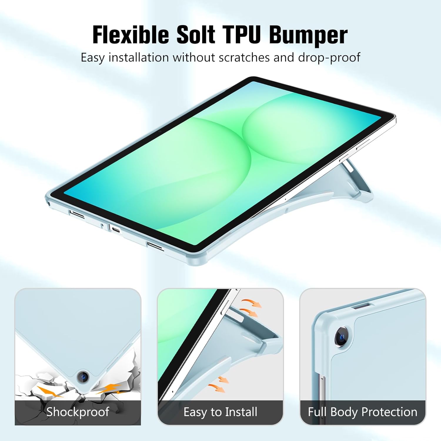 Detalle de ProCase Hülle für Galaxy Tab A11 Plus 2025 – 11'' Blau, TPU Schutzhülle mit Schlaf/Wake-Funktion
