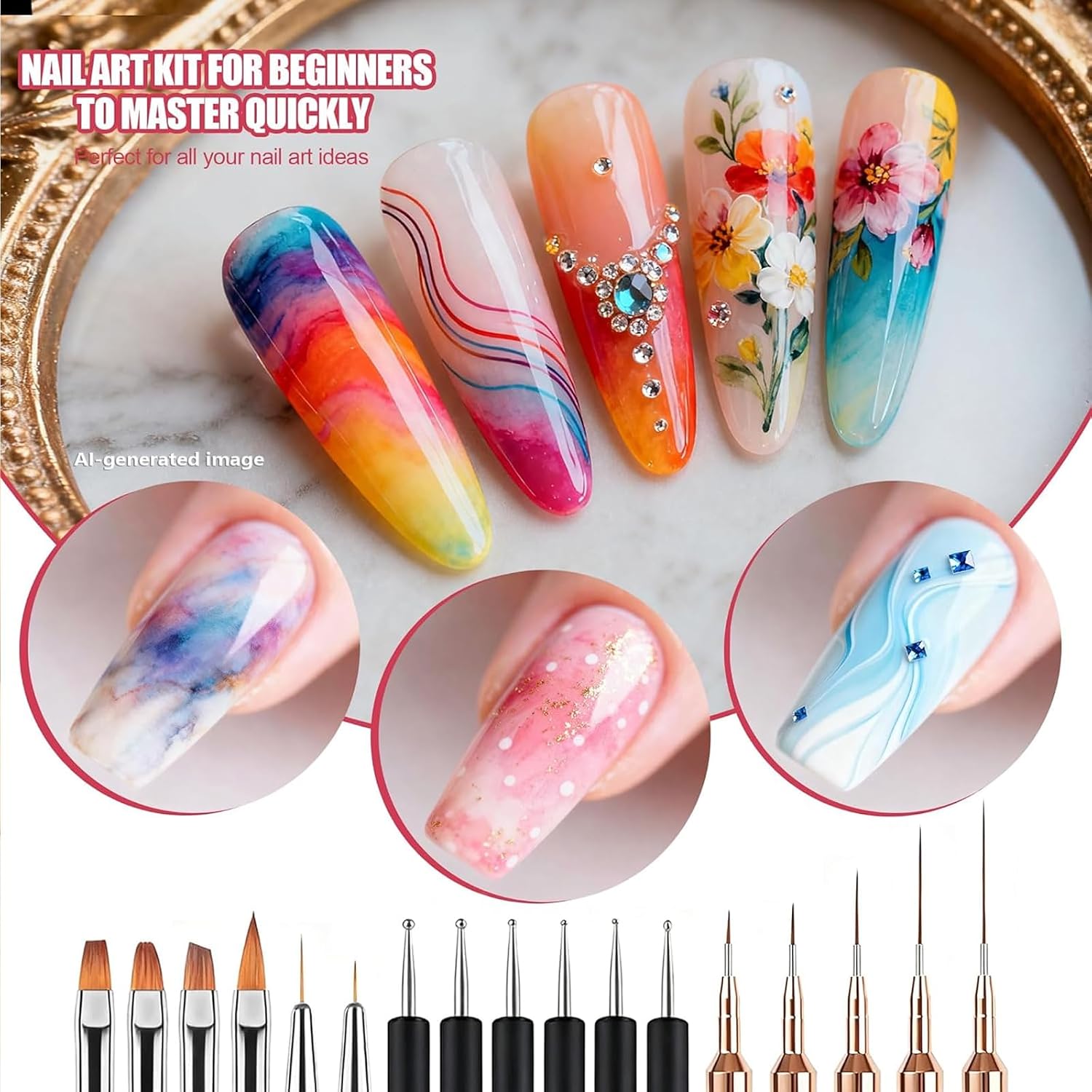 Thumbnail 4 de Artdone Nail Striping Tape Lines Kit with Nail Art Tools, Pens, Dotting Tools & Liner Brushes