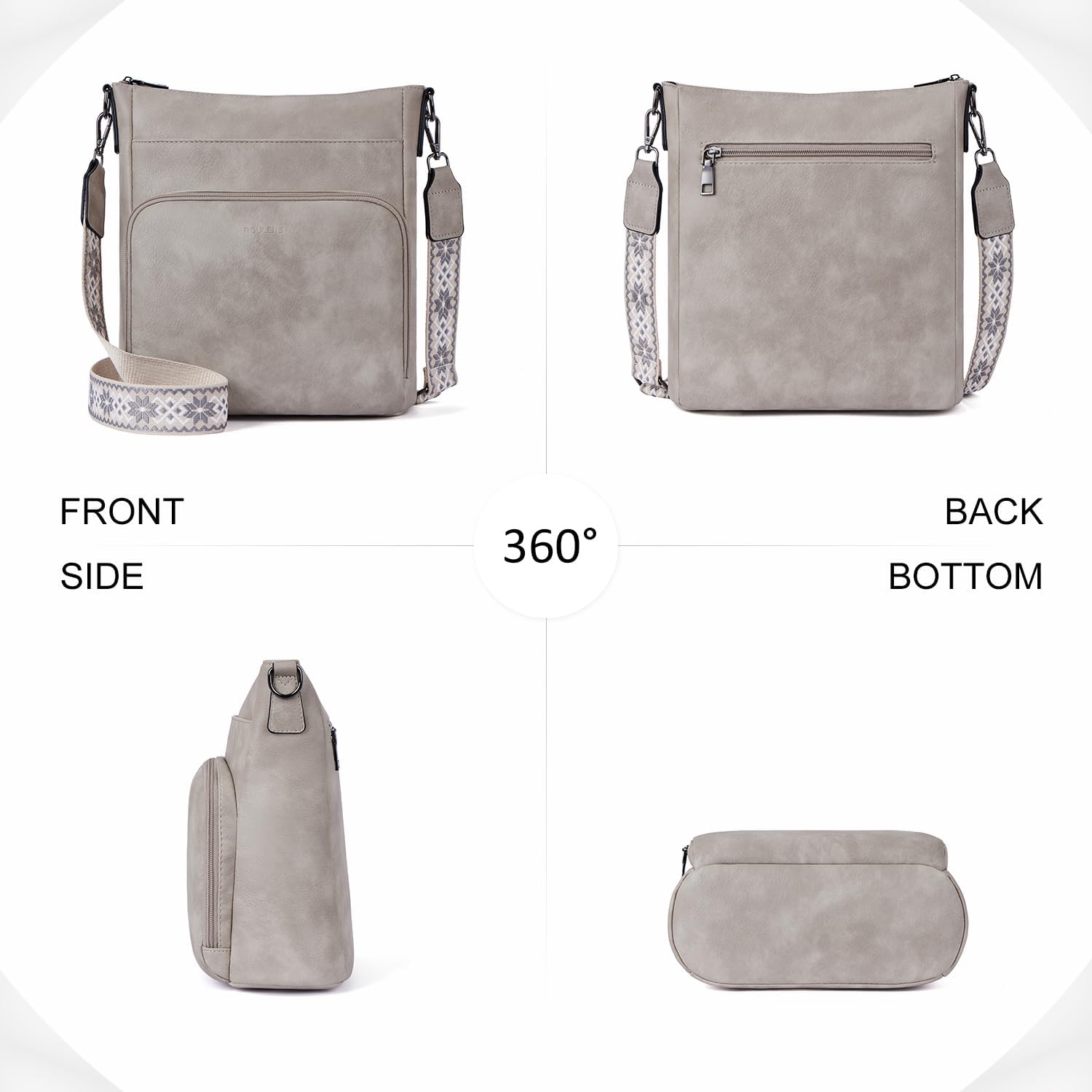 Detalle 2 de Roulens crossbody bag for women with front zip wallet pocket and adjustable guitar-strap (vegan leather)