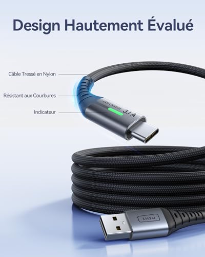 Detalle de Câble USB-C INIU Charge Rapide 3,1A – Lot de 3 (2m + 2m + 0,5m)