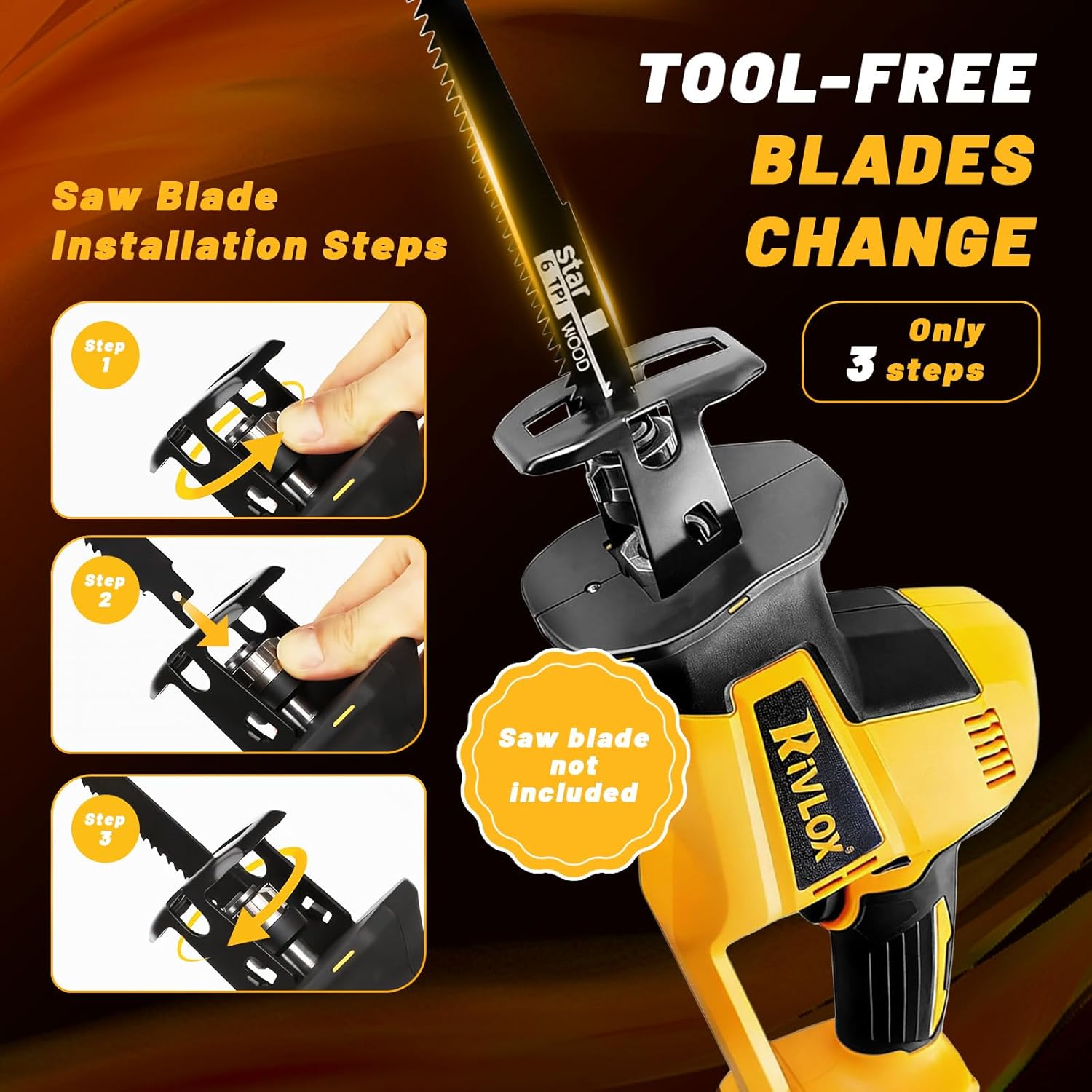 Thumbnail 4 de Reciprocating Saw Compatible with Dewalt 18V/20V (No Battery) – Brushless Cordless Wood and Metal Cut