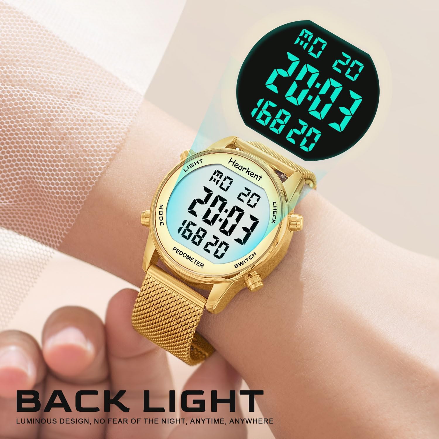Detalle 2 de Hearkent Pedometer Watch for Women: Non-Bluetooth Fitness Tracker with 30m Waterproofing