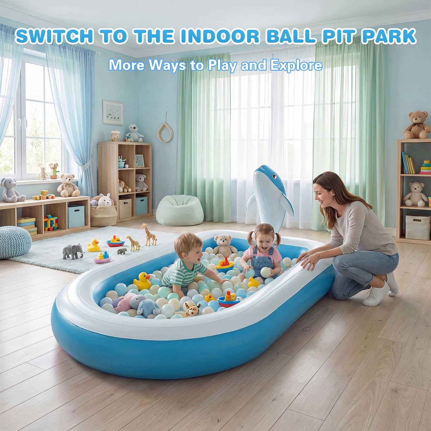Thumbnail 5 de Splash Pads for Toddlers 1-3 Dolphin Sprinkler: 68" Backyard Inflatable Kiddie Pool